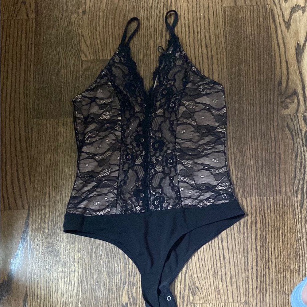 Dynamite Black and Cream Lace Bodysuit